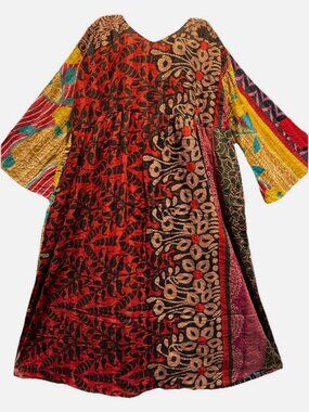 Nwt FUNKY STUFF hippie boho vintage cotton pocket kantha maxi DRESS 1X